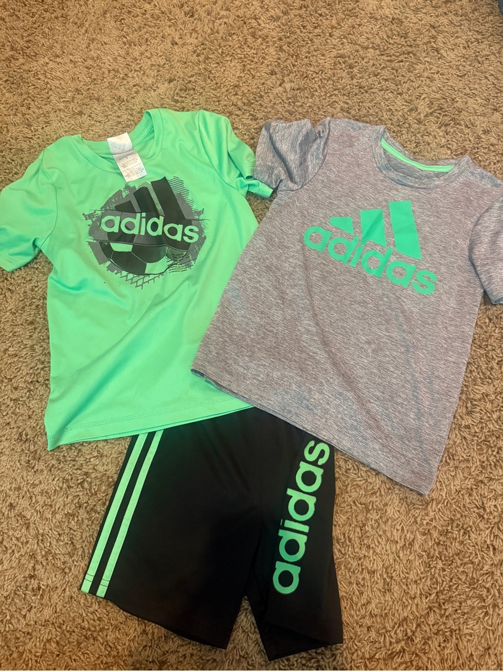 adidas Kids Green and Gray Logo Tee & Shorts Set